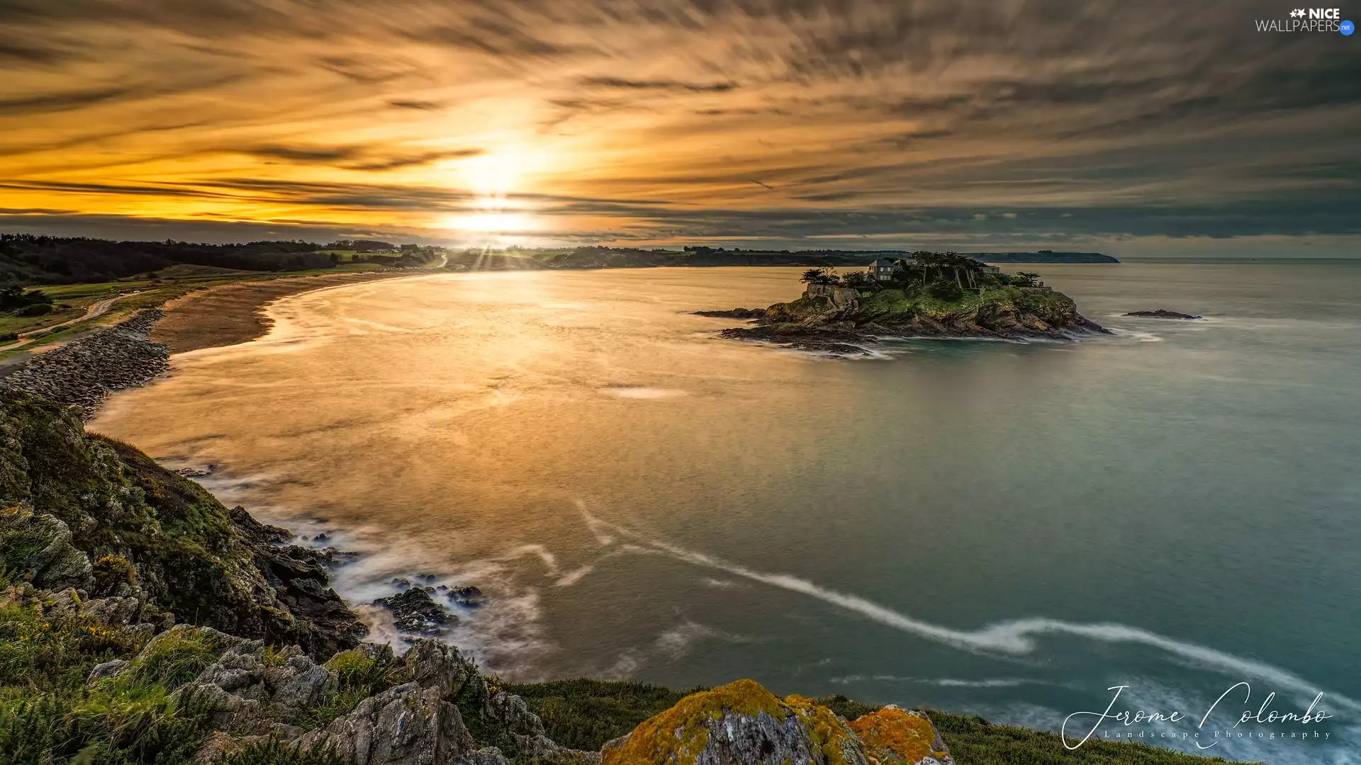 Coast, Great Sunsets, Brittany, France, Islet, sea