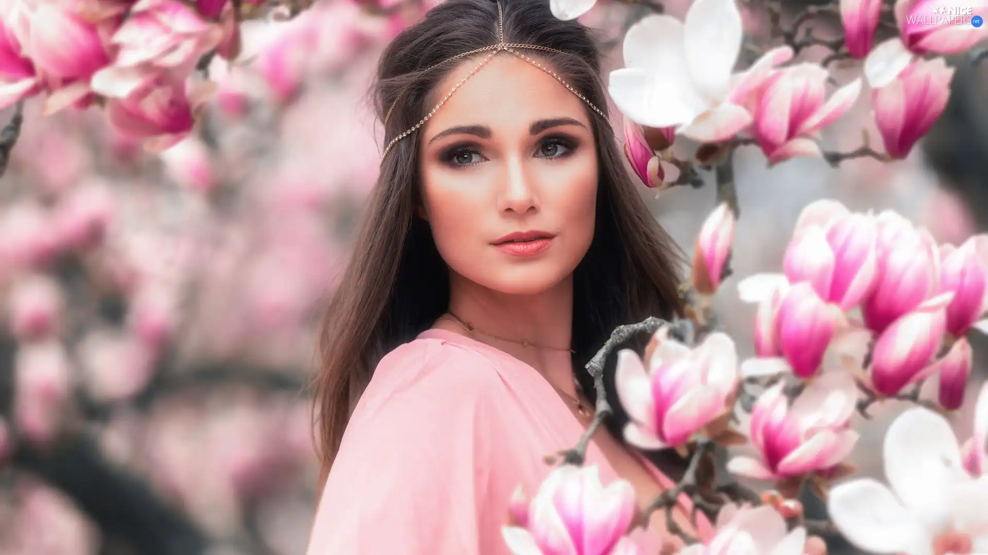 Blouse, Magnolias, light brown, Pink, Women