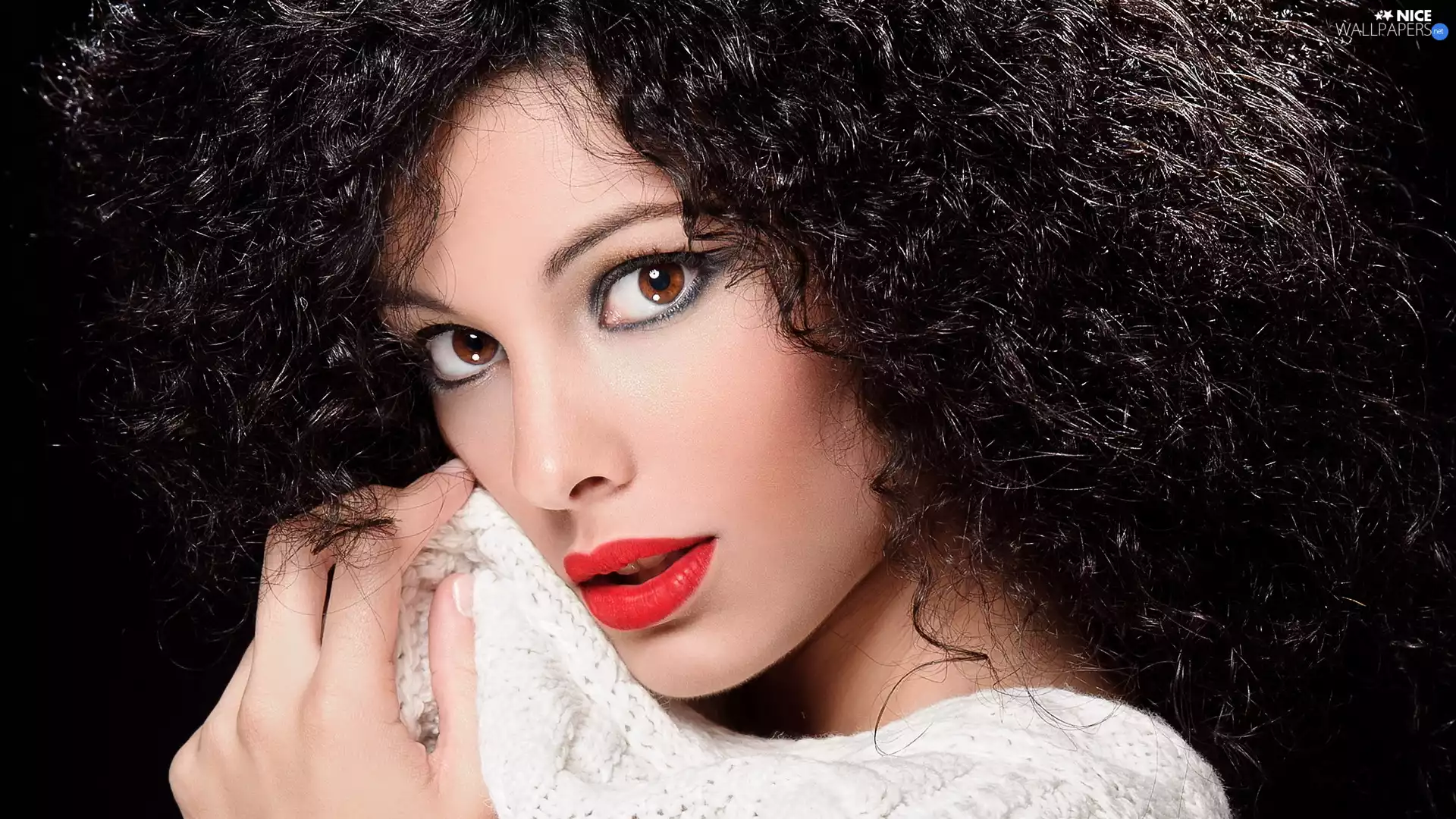 Hair, make-up, brunette, spiral, Women