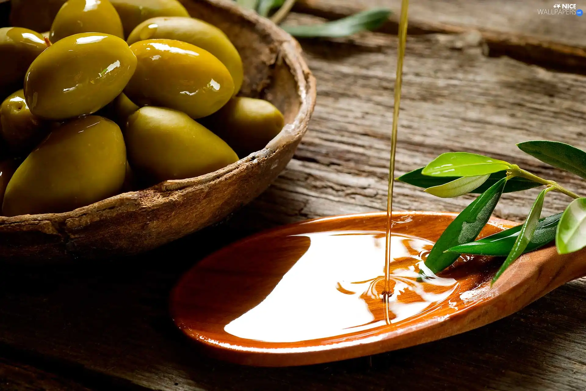 olives, bowl, bucket, oil