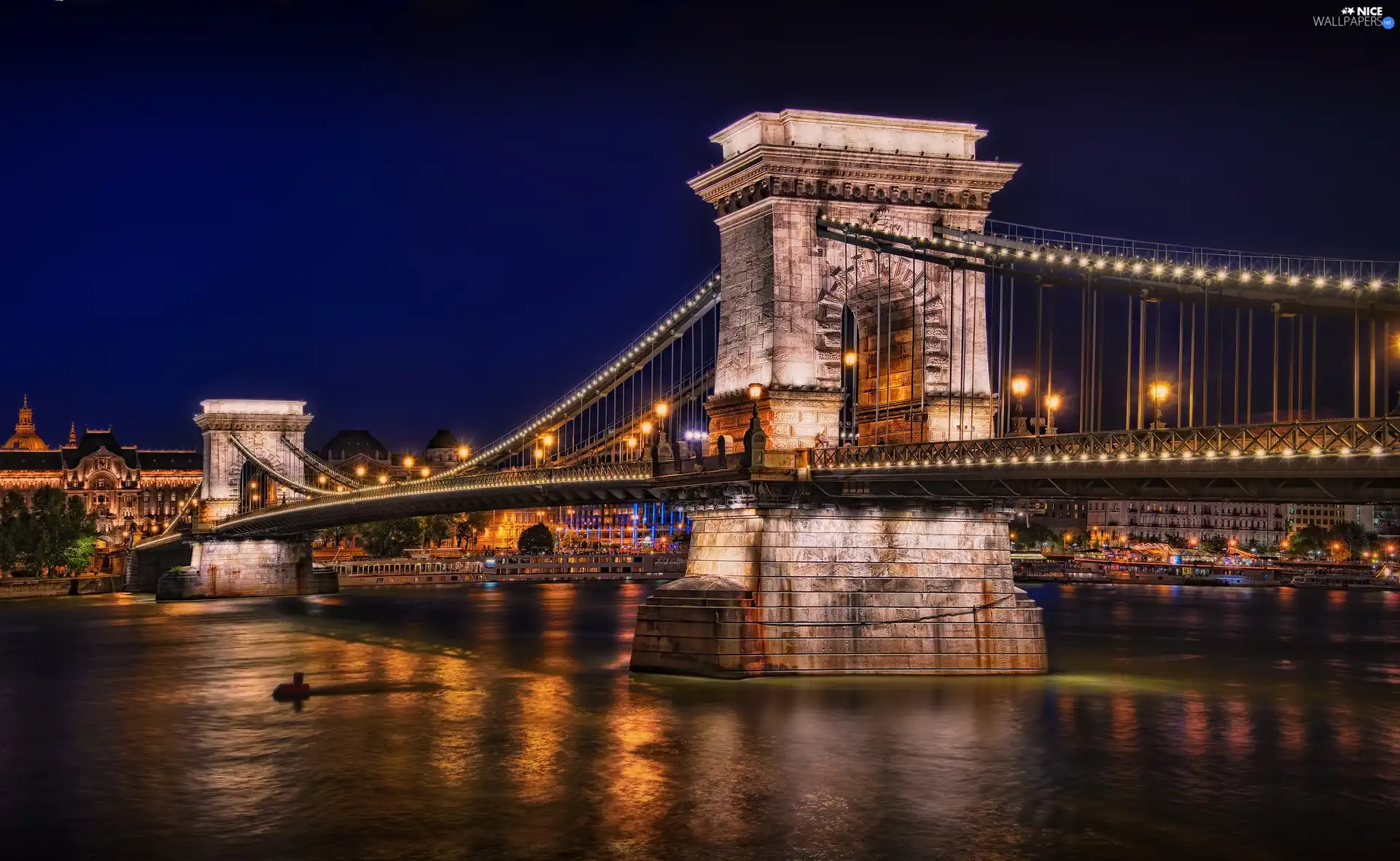 Catenary, Danube, Budapest, Hungary, Night, bridge