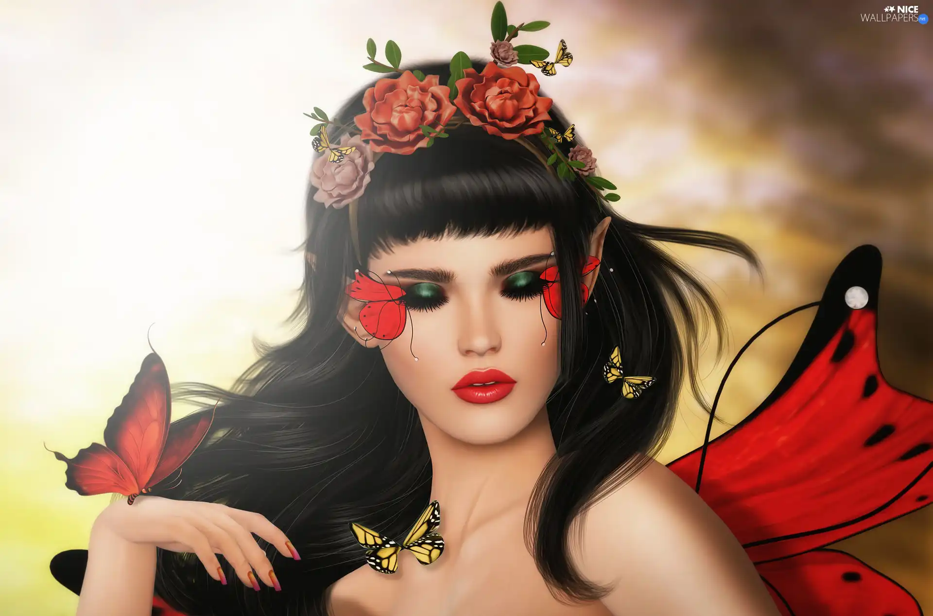 fantasy, Flowers, butterfly, Women