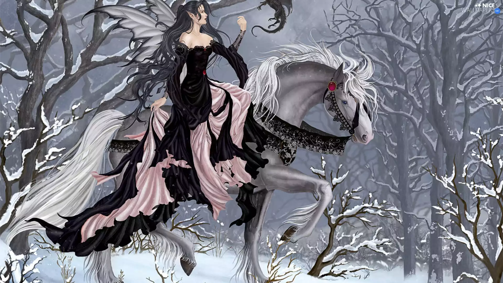 Women, Horse, Dragon, butterfly