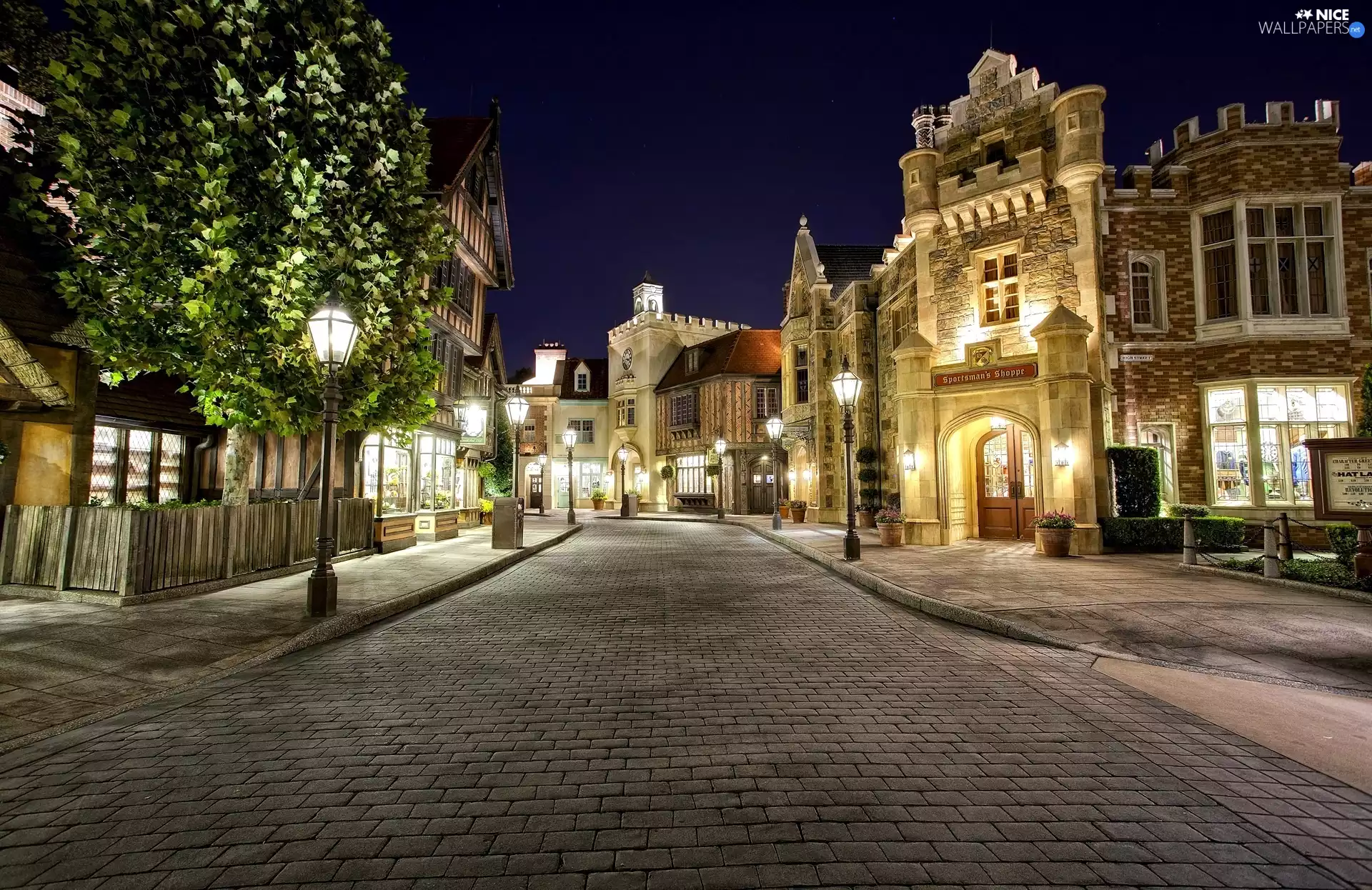 Town, Night, HDR, Disneyland, USA, Houses, Street, California