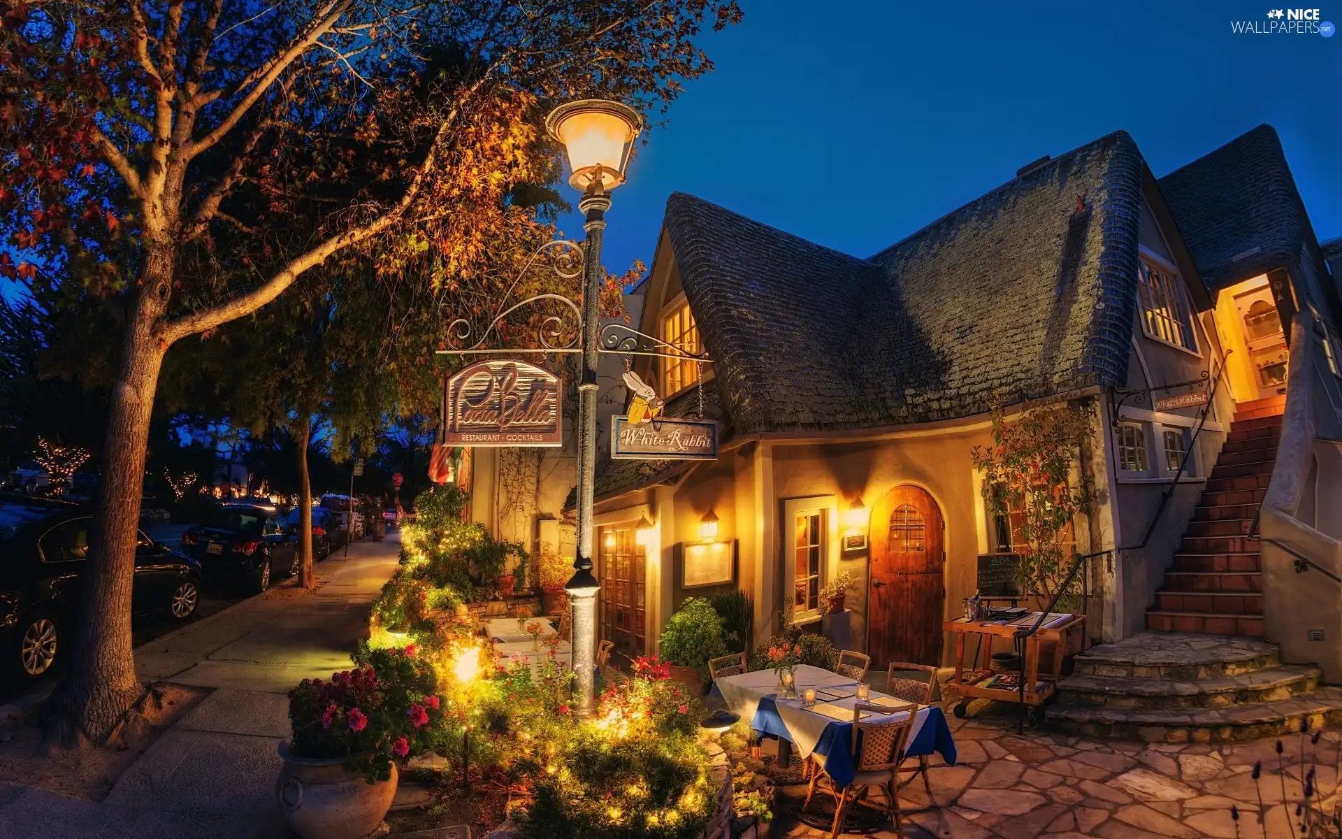 Restaurant, night, California, Town