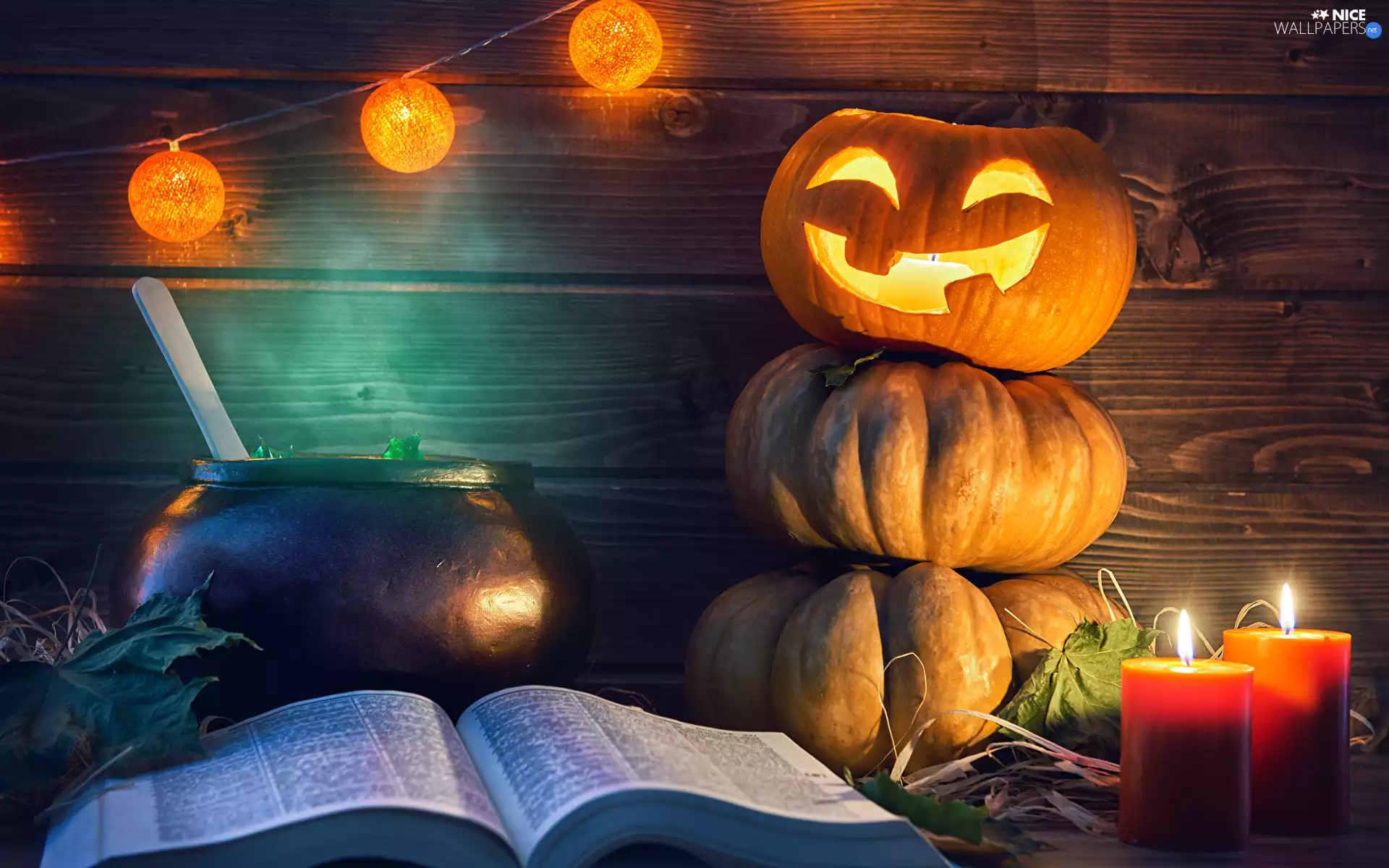 Book, Candles, pumpkin, lantern, halloween