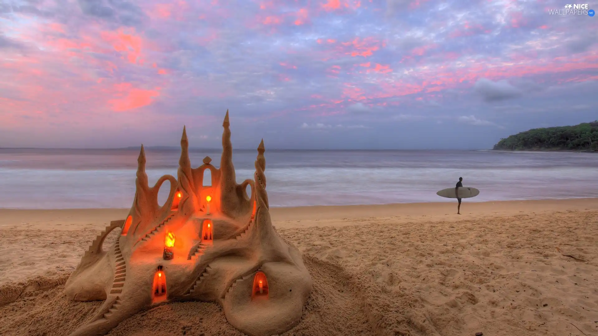 candles, Castle, Sand