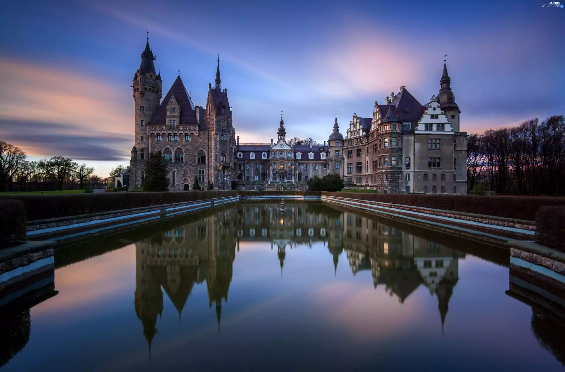 Opole, Poland, Pond - car, scrotum, Moszna Castle