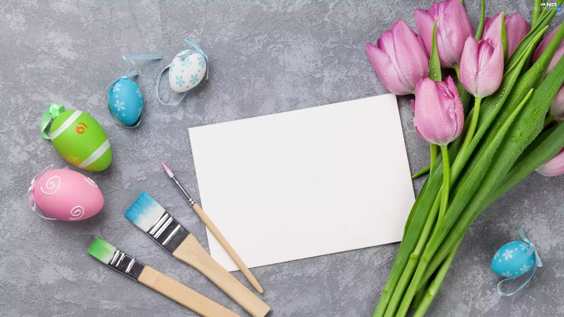 Tulips, Easter, Brushes, card, eggs, Pink
