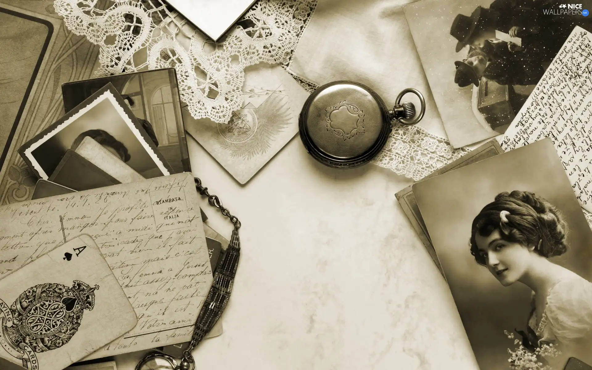 list, composition, Cards, Watch, photos, sepia