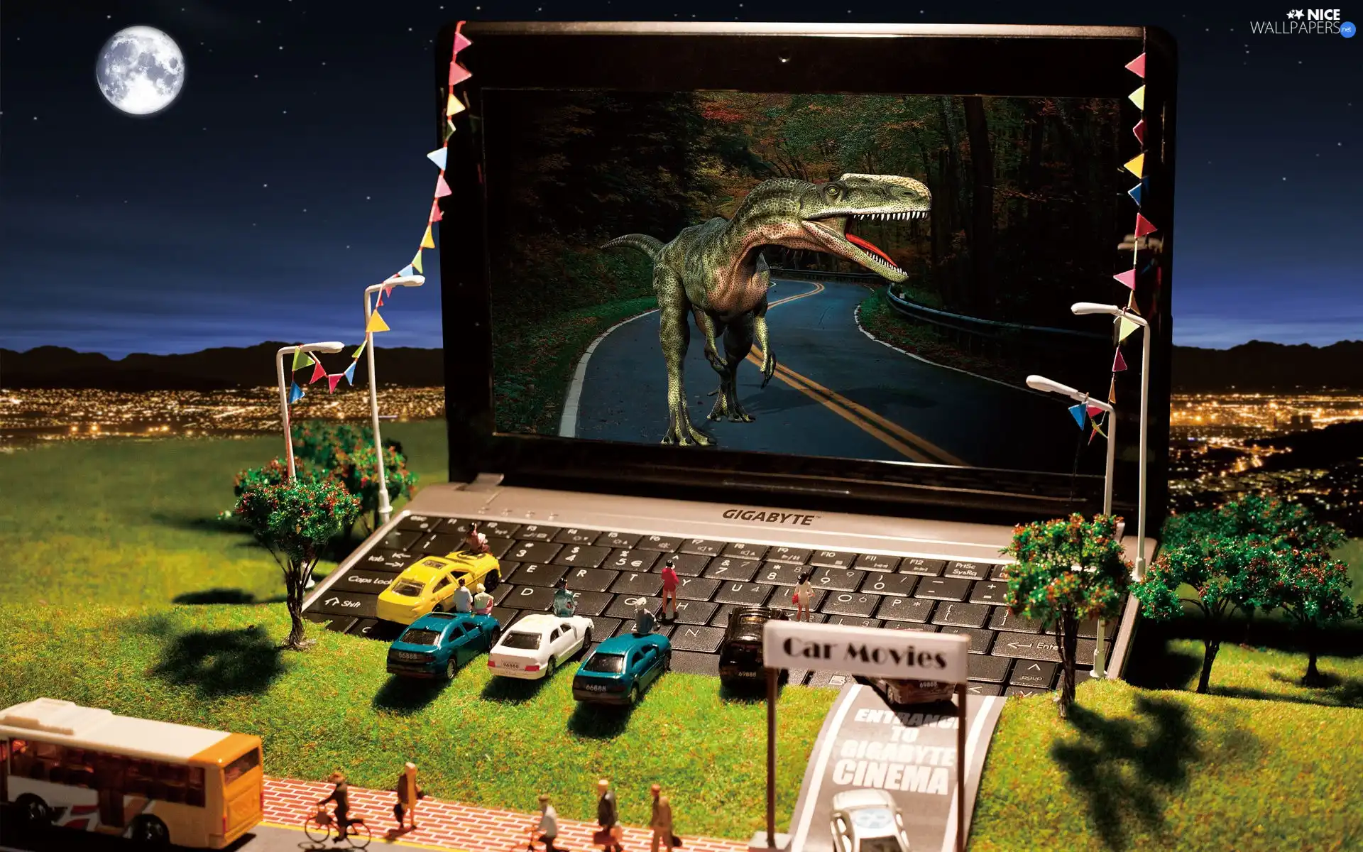 cars, laptop, dinosaur