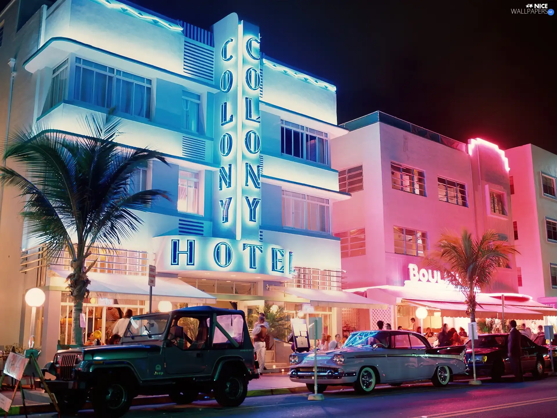 Hotel hall, evening, cars, Colony