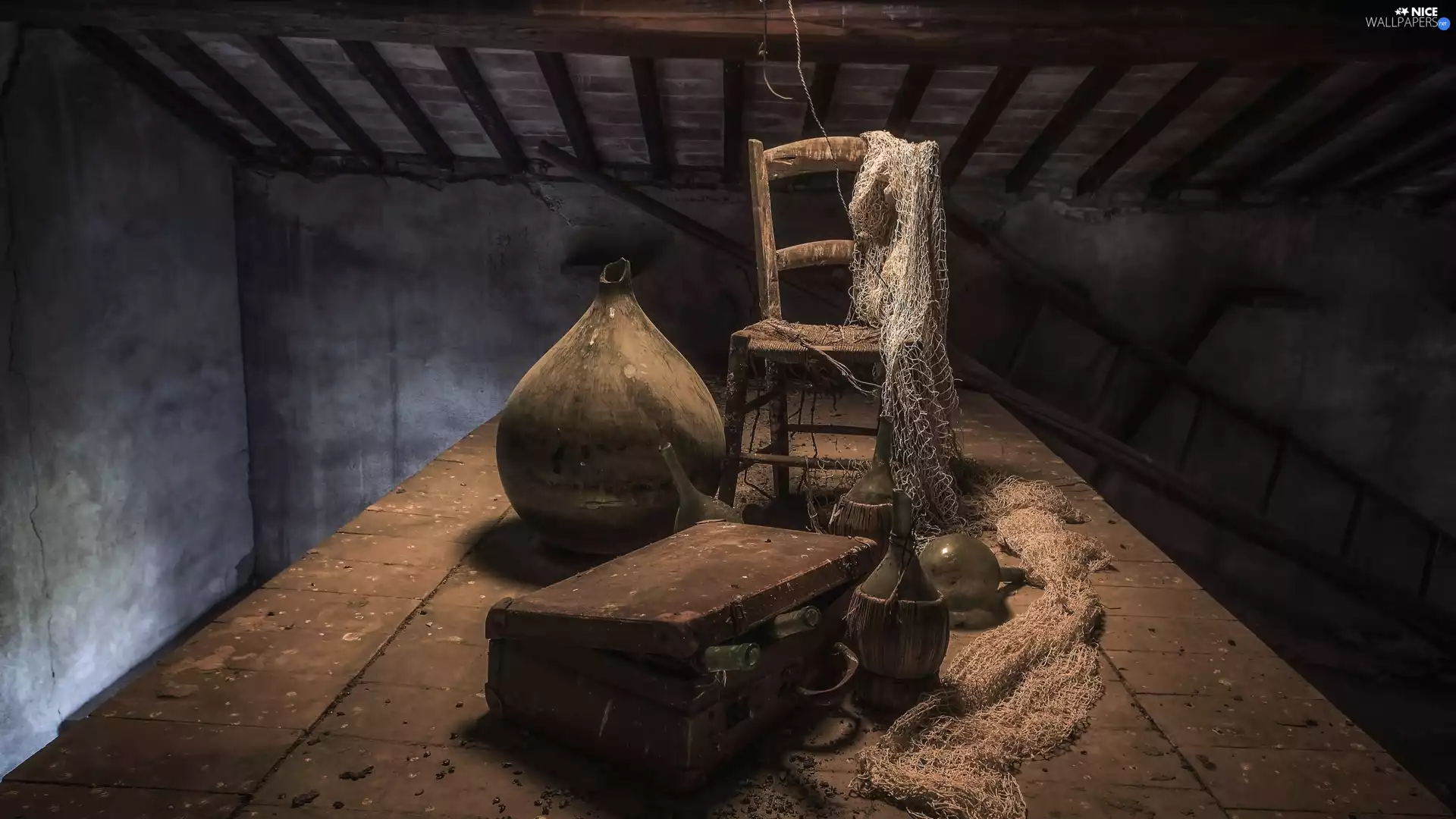 Nice Bottle, net, case, Chair, composition