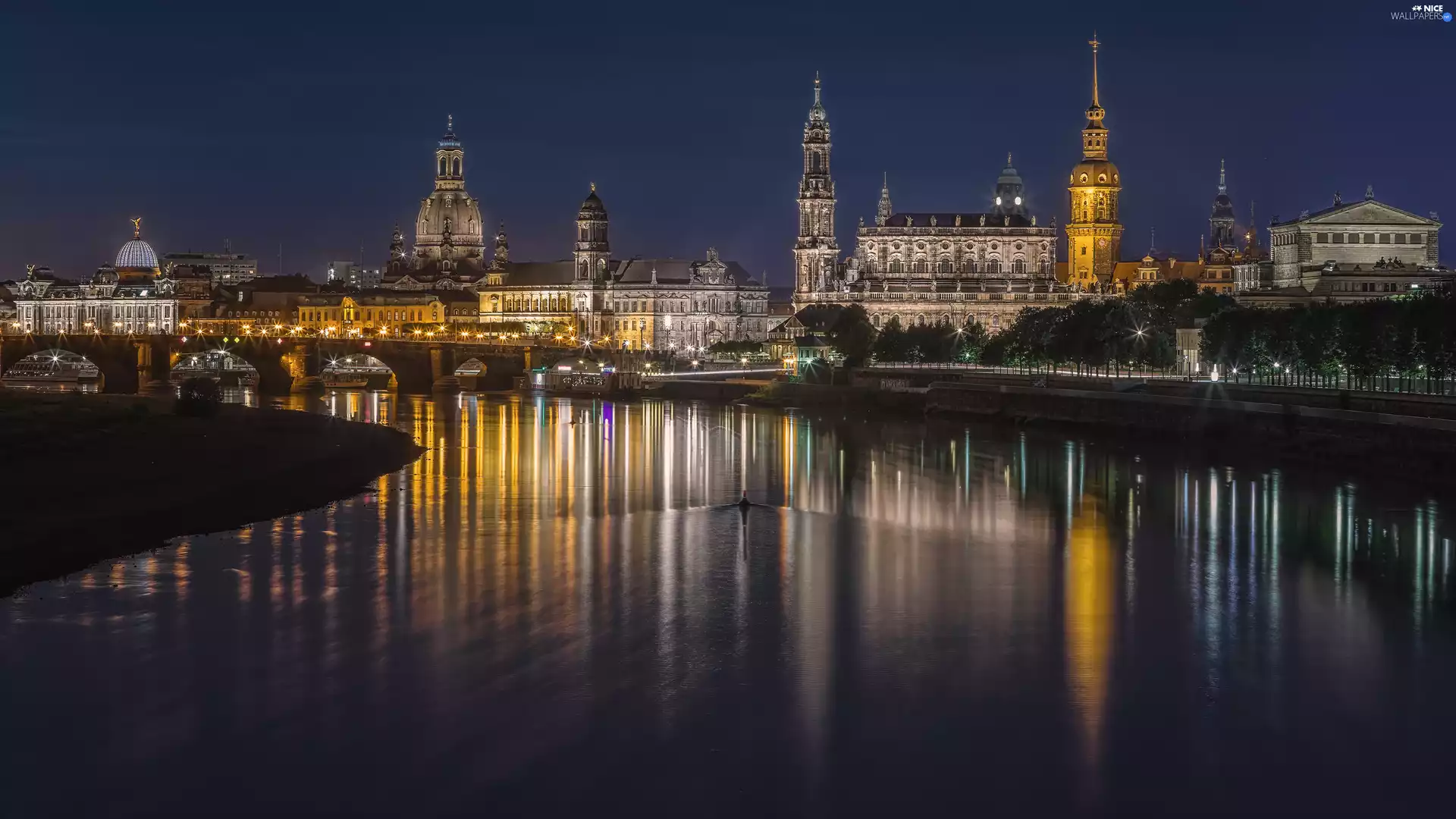 River Elbe, Germany, Castle, bridge, Churches, Dresden