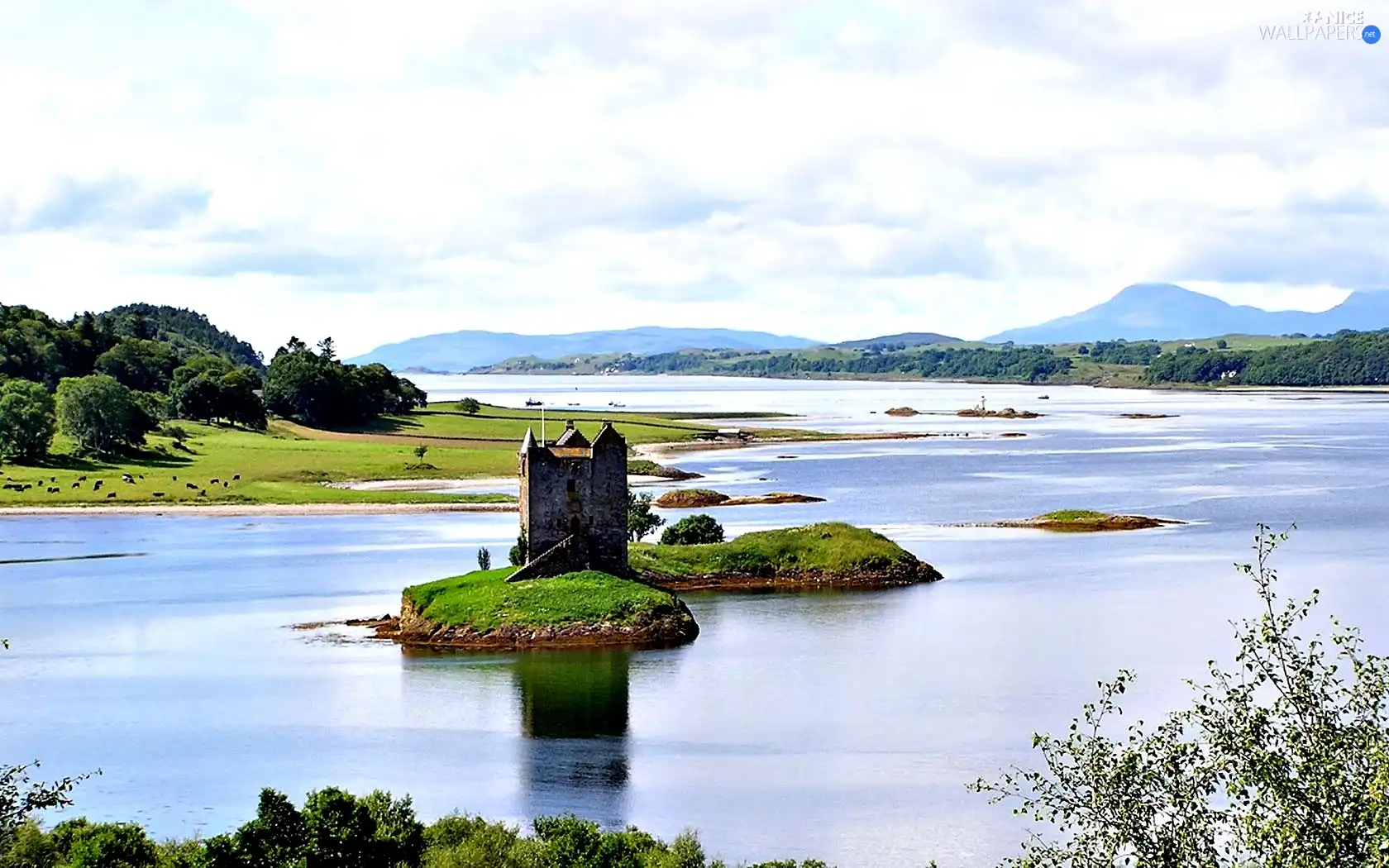 Castle, River, Island