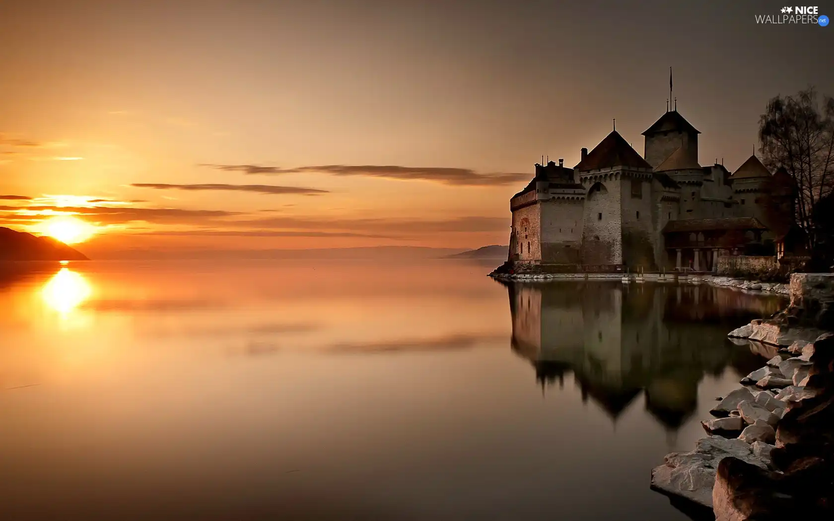 sea, sun, Castle, west