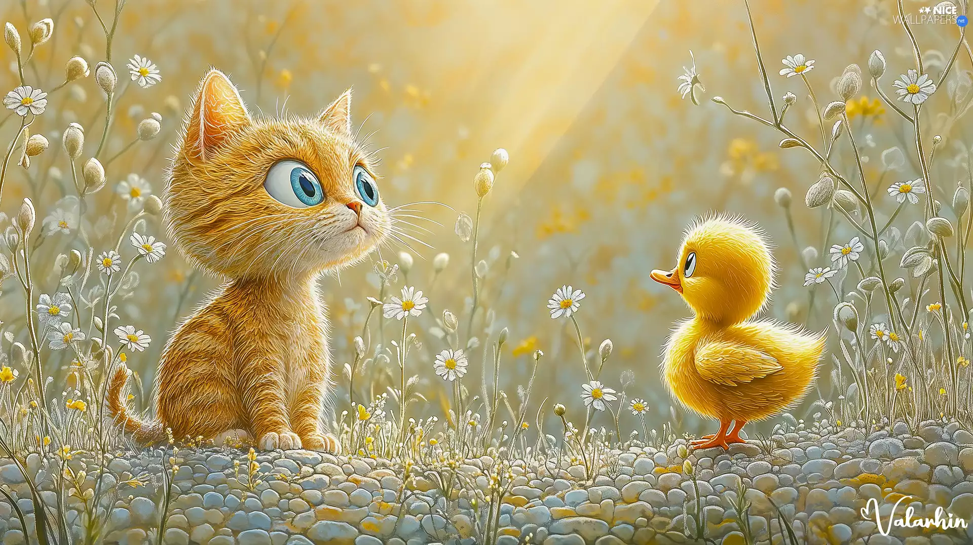 ginger, Ducky, Flowers, cat