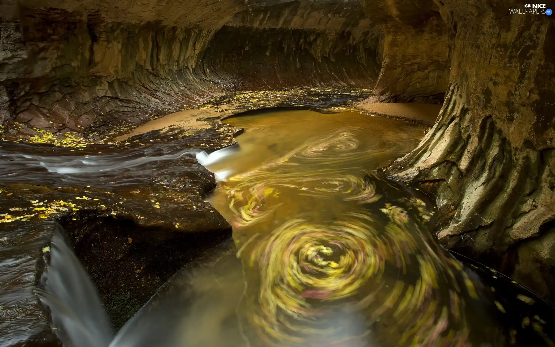 cave, waterfall, rocks