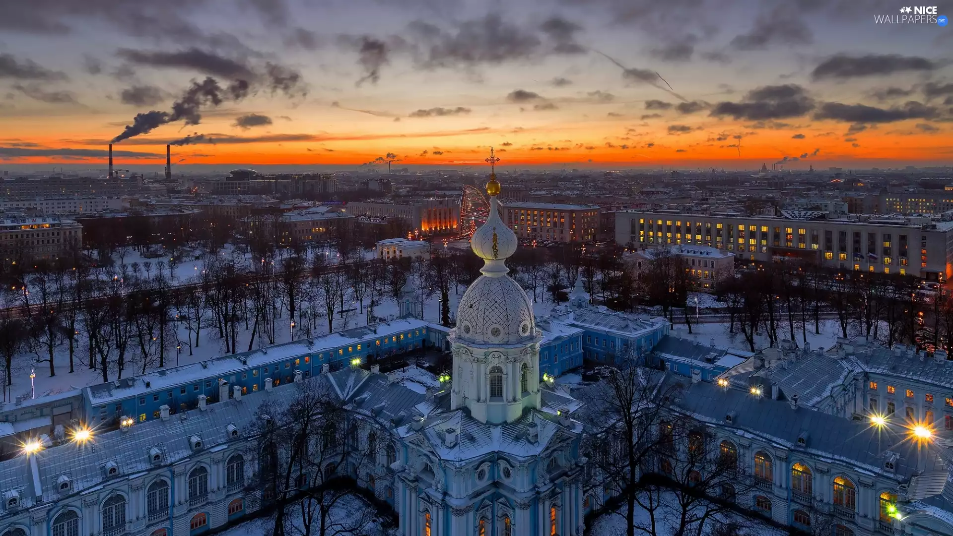 Town, Chimneys, Sunrise, Cerkiew