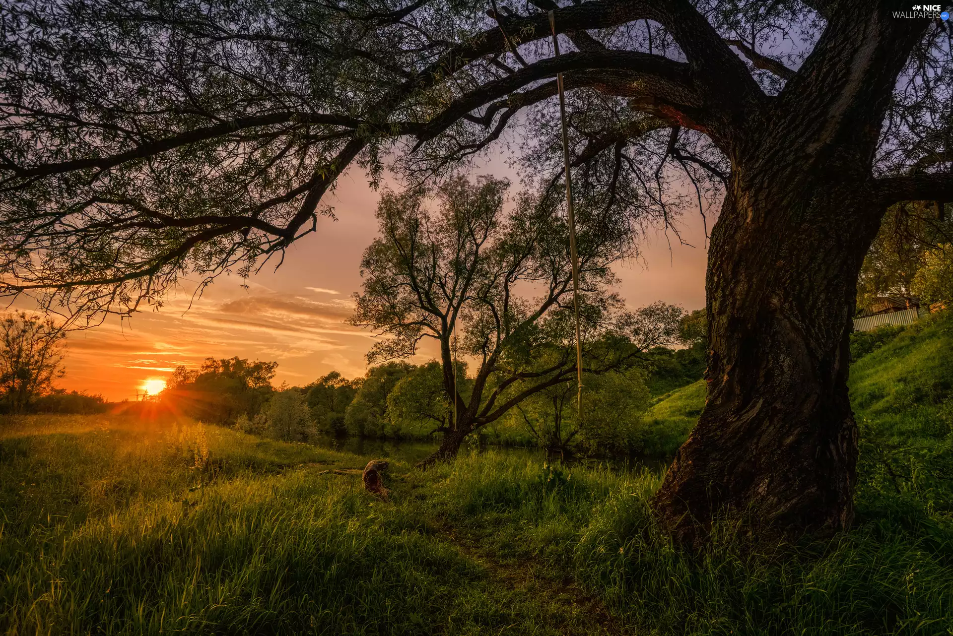 Chekhov, Russia, Great Sunsets, medows, River, evening, trees, viewes, hills