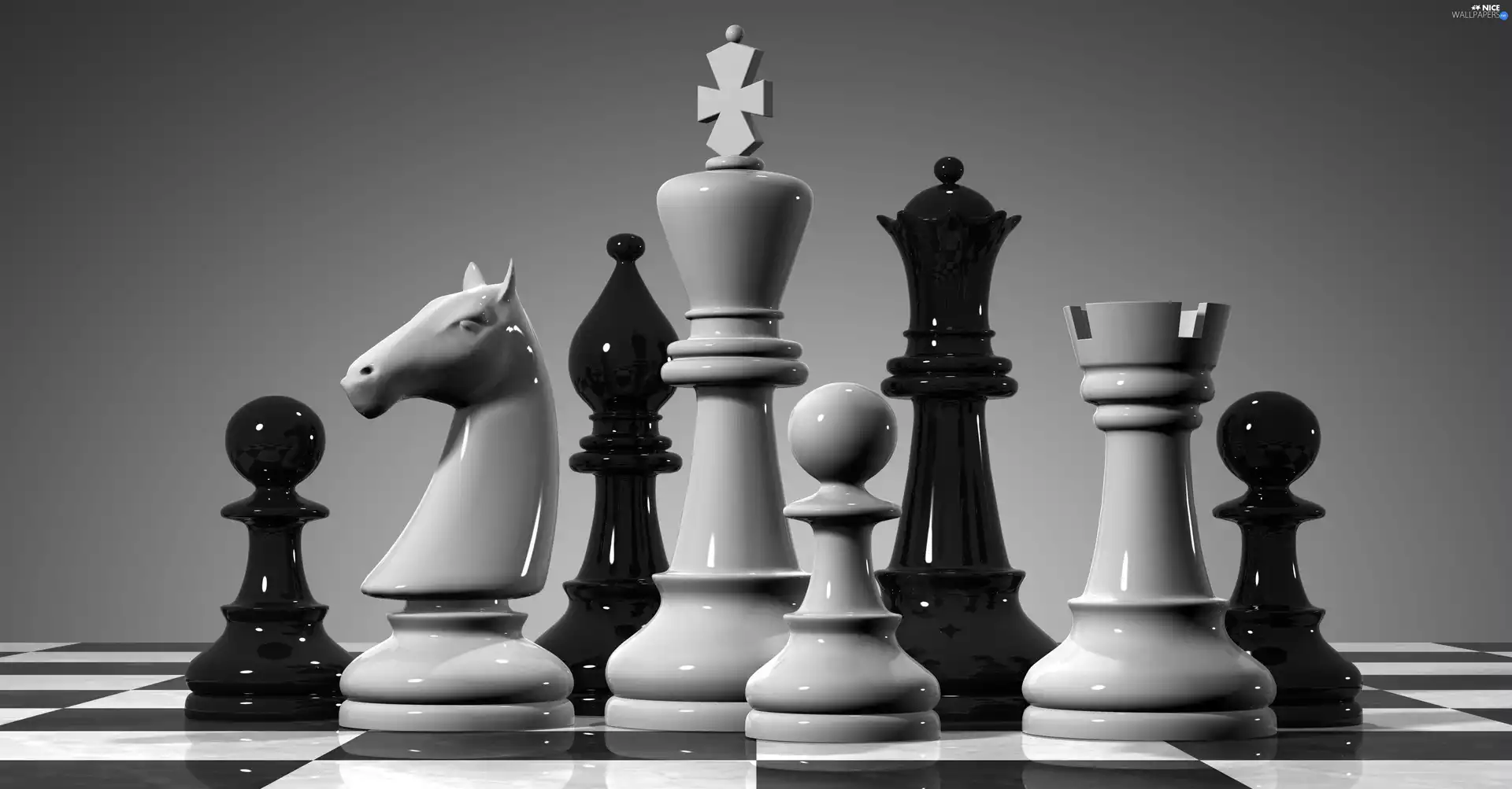figure, chess, Black and white