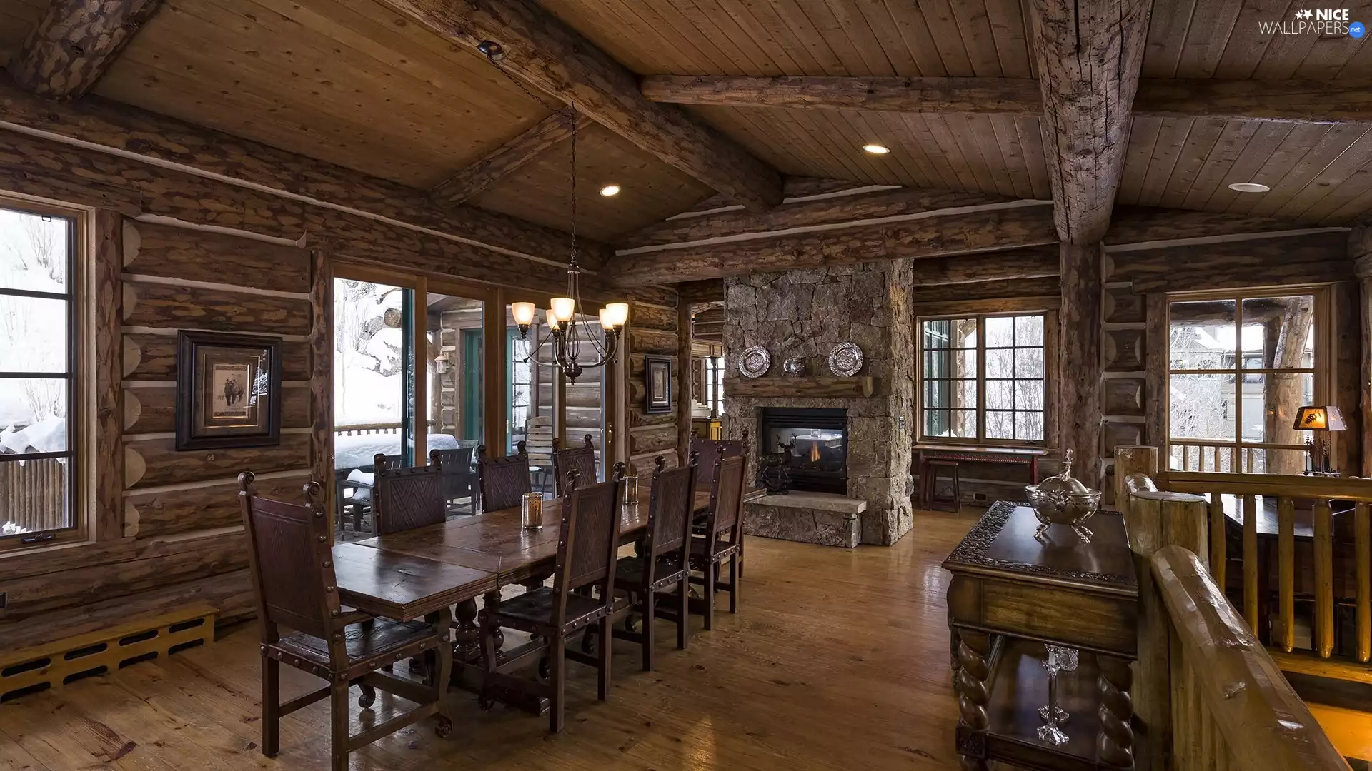 Table, dining room, picture, girandole, Stool, burner chimney