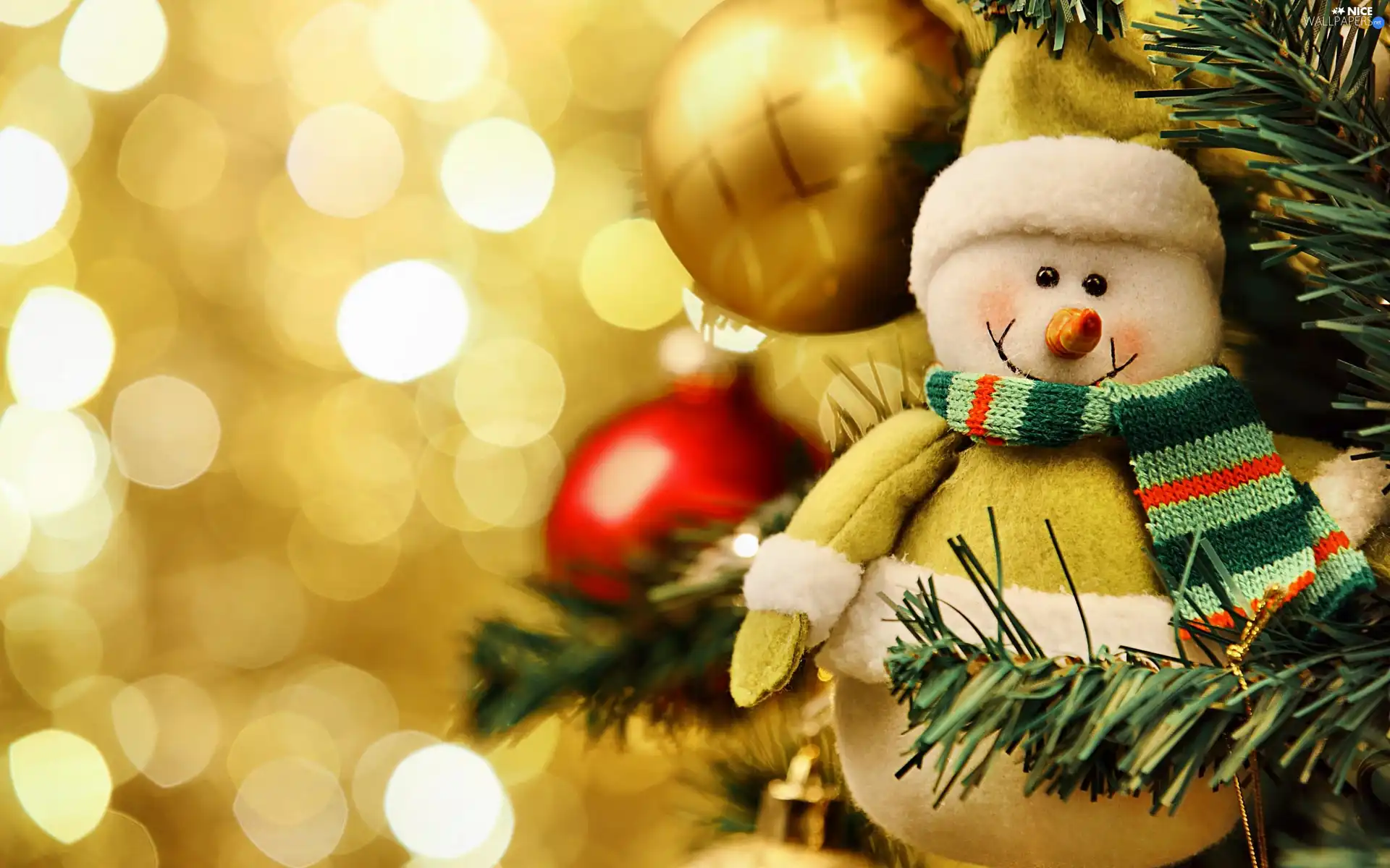 Snowman, Bokeh, christmas, christmas tree