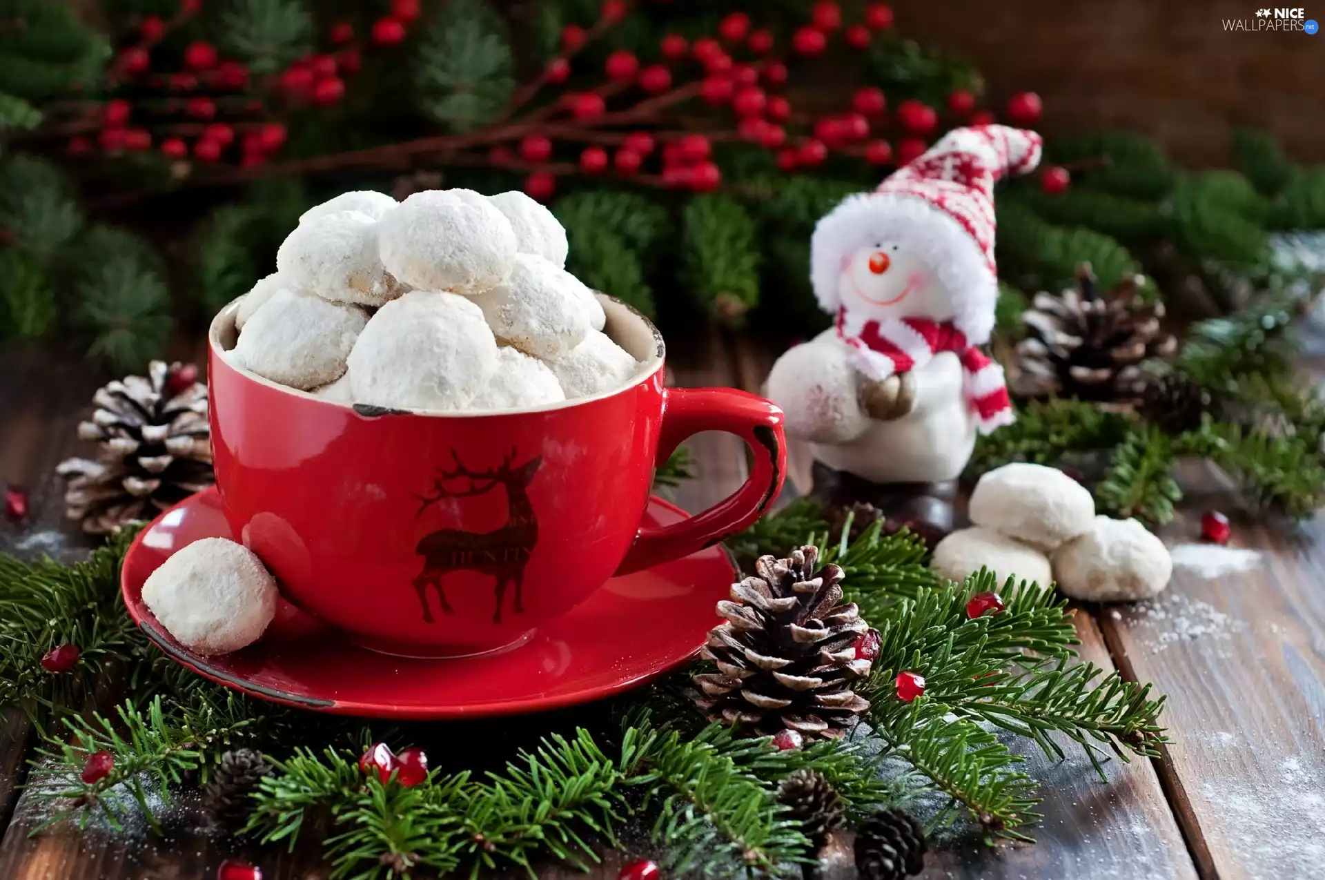 cones, cup, composition, Christmas, branch pics, Cookies