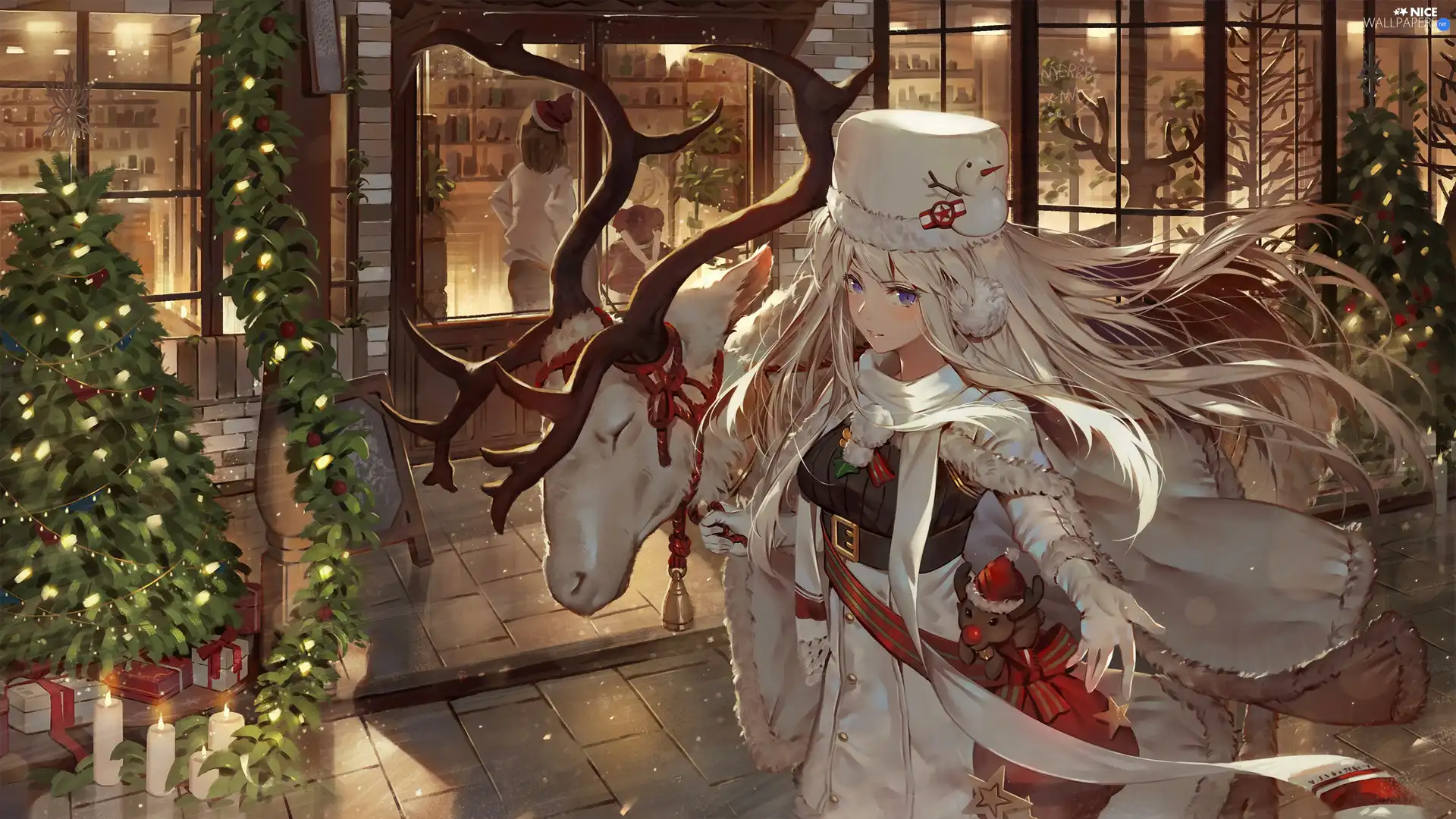 reindeer, Anime, Garland, christmas, Christmas, girl