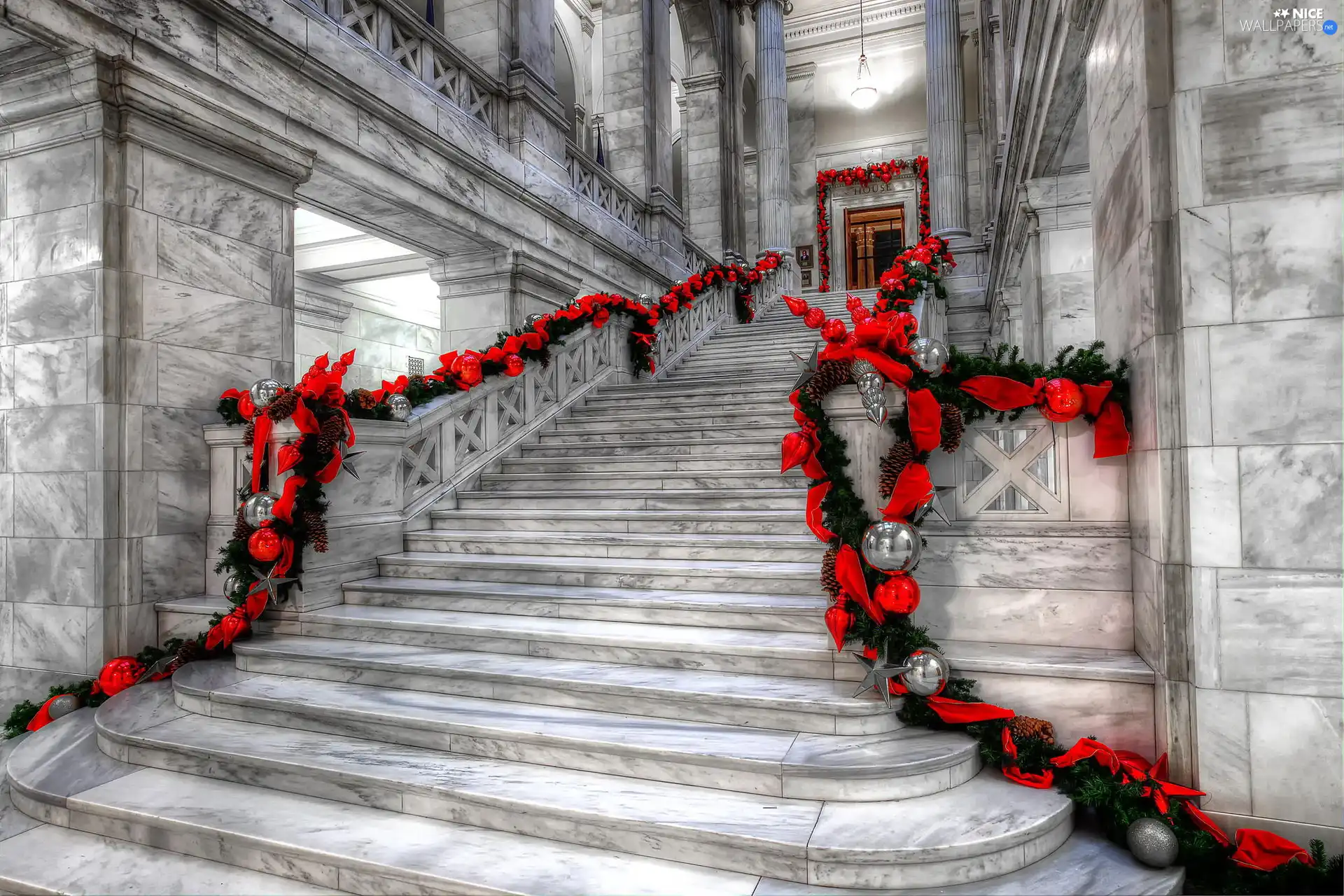 marble, decor, Christmas, Stairs