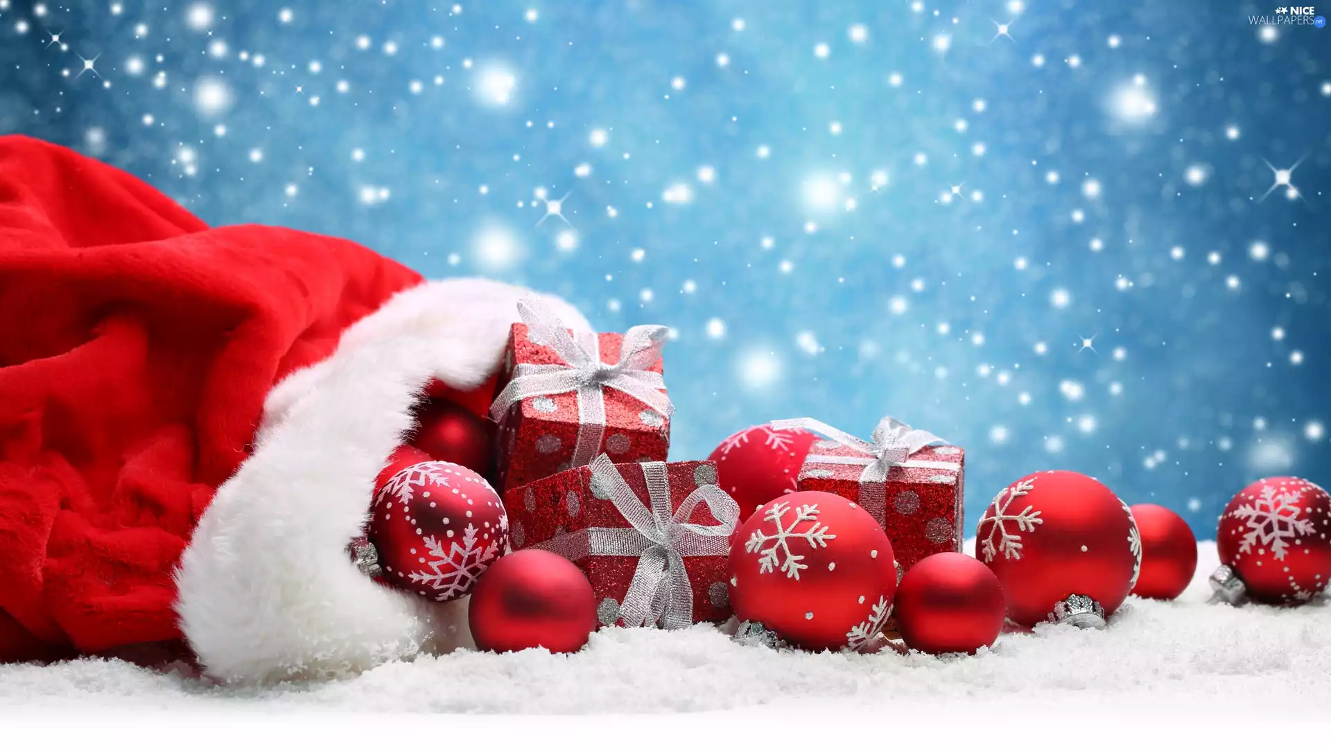 baubles, Christmas, Red, Christmas, composition, gifts, bag