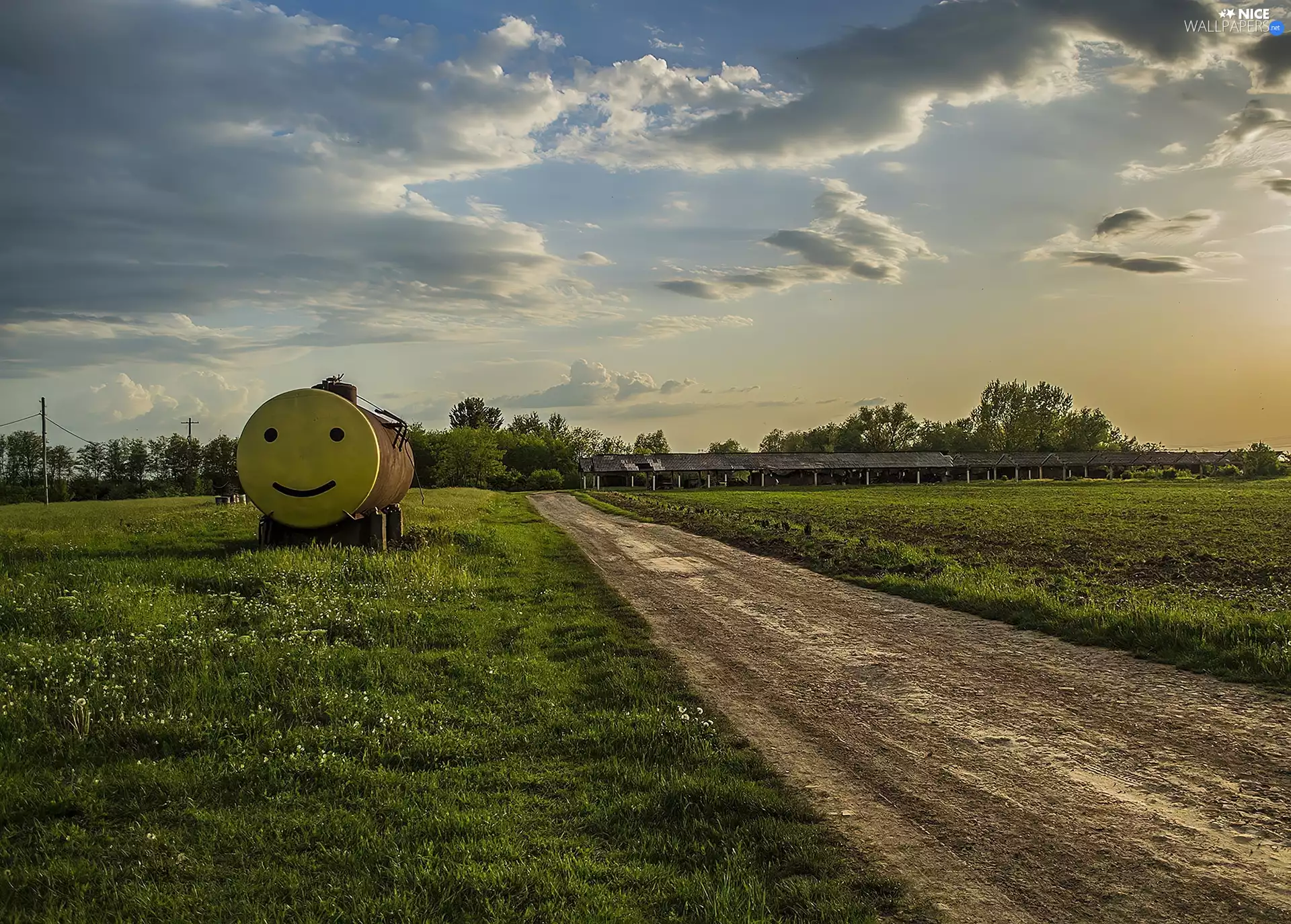 Way, Cistern, Sky, clouds, field