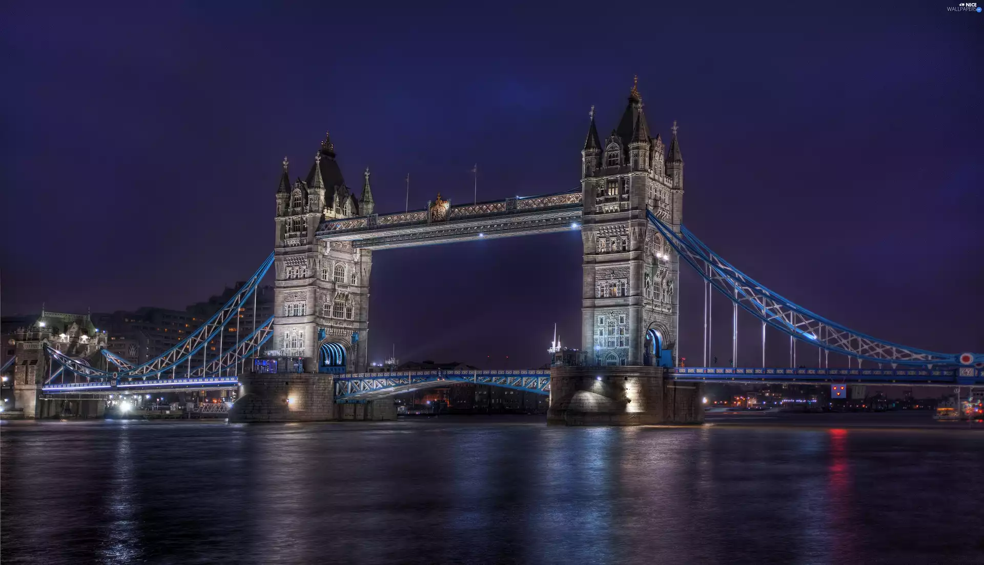 England, Tower Bridge, City at Night, London