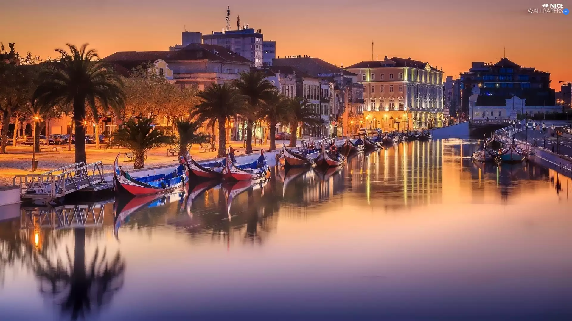 Houses, boats, Aveiro City, Portugal, canal