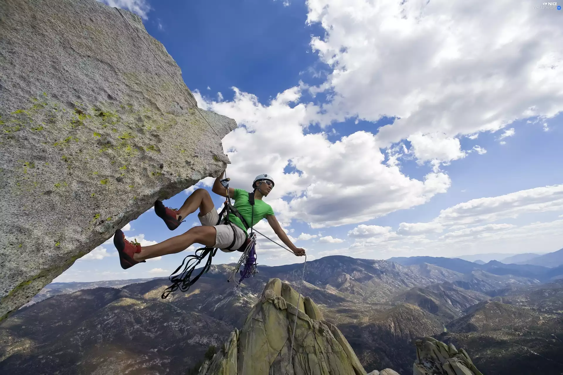 rocks, climbing, clouds, a man