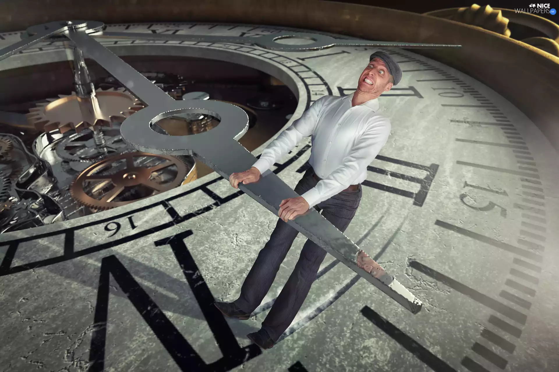 Pointer, a man, Clock