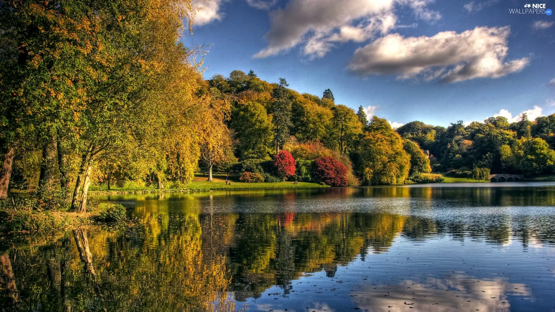 viewes, lake, clouds, autumn, Sky, trees