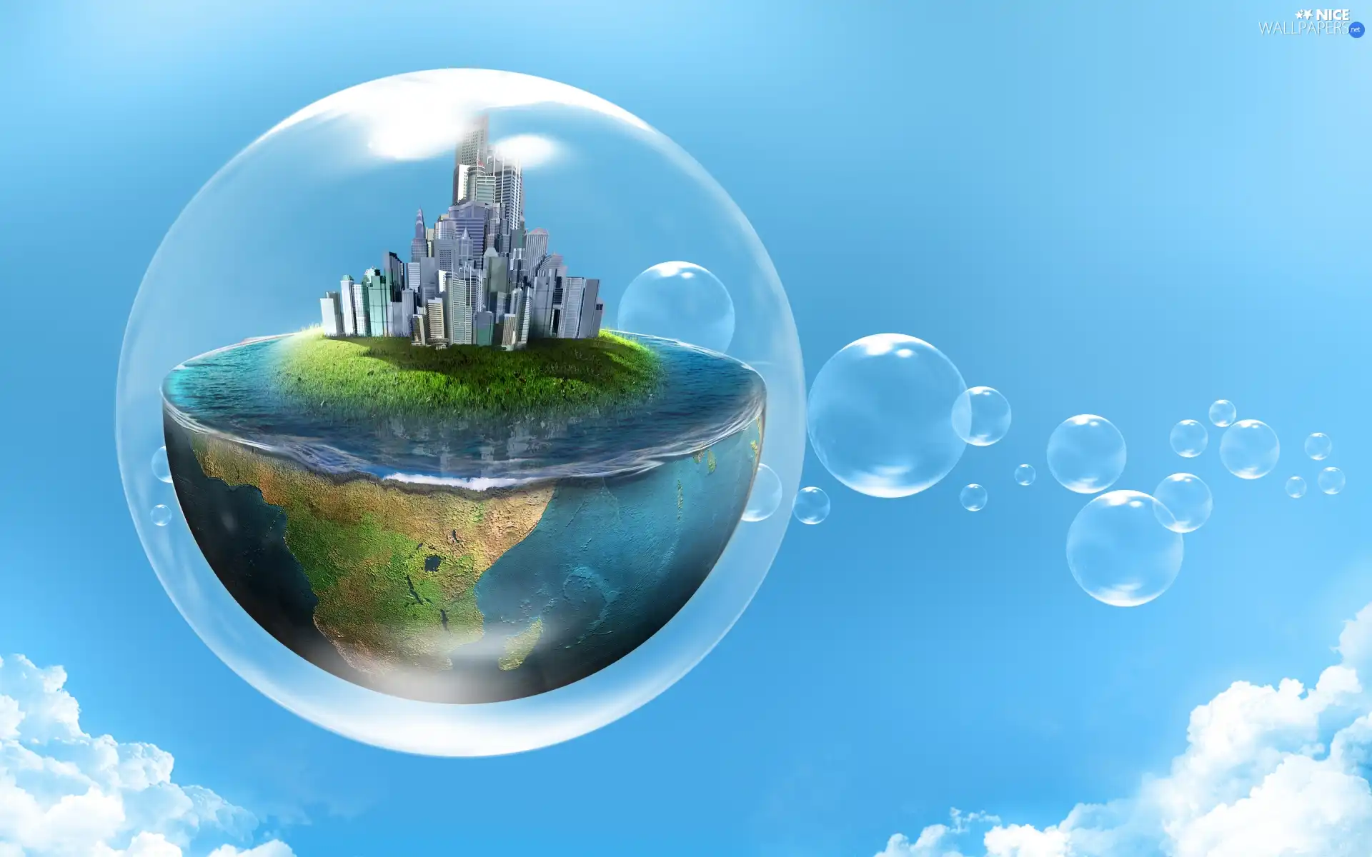land, abstraction, clouds, azure, buildings, interesting eyes