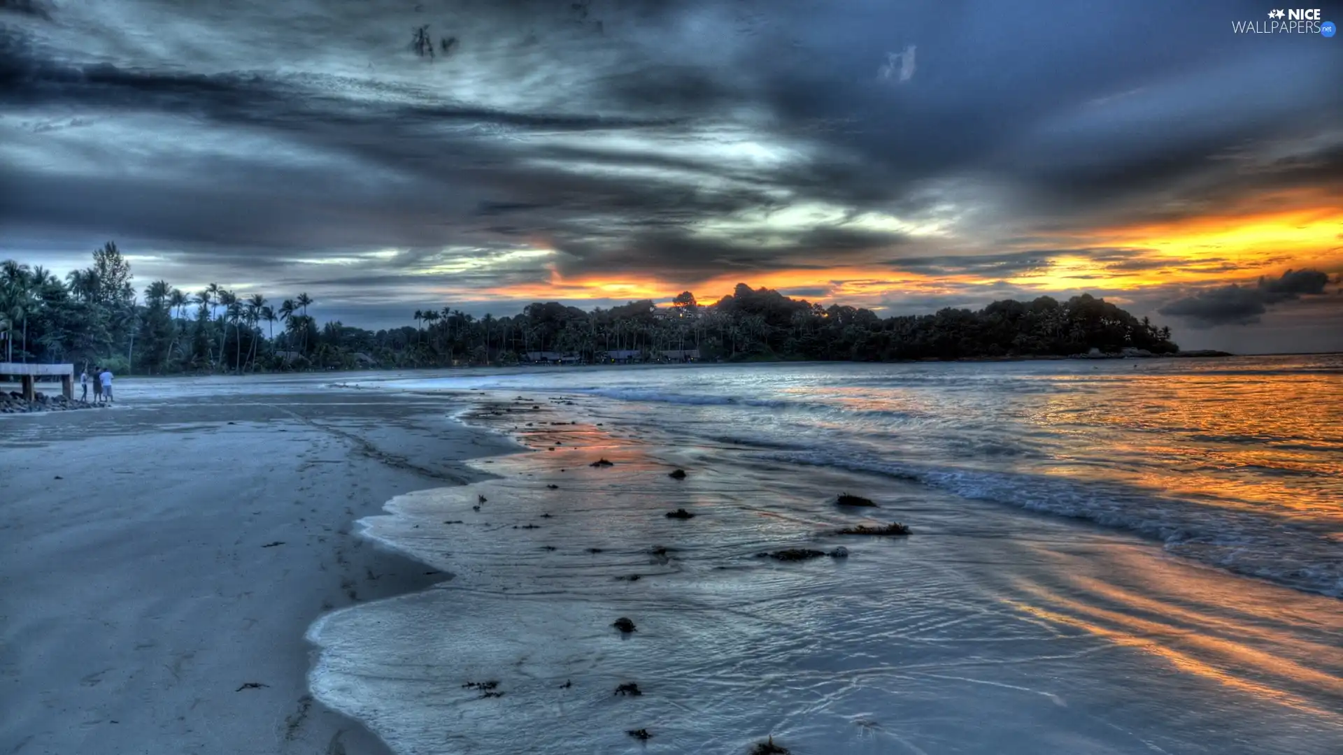 Beaches, dark, clouds, sea