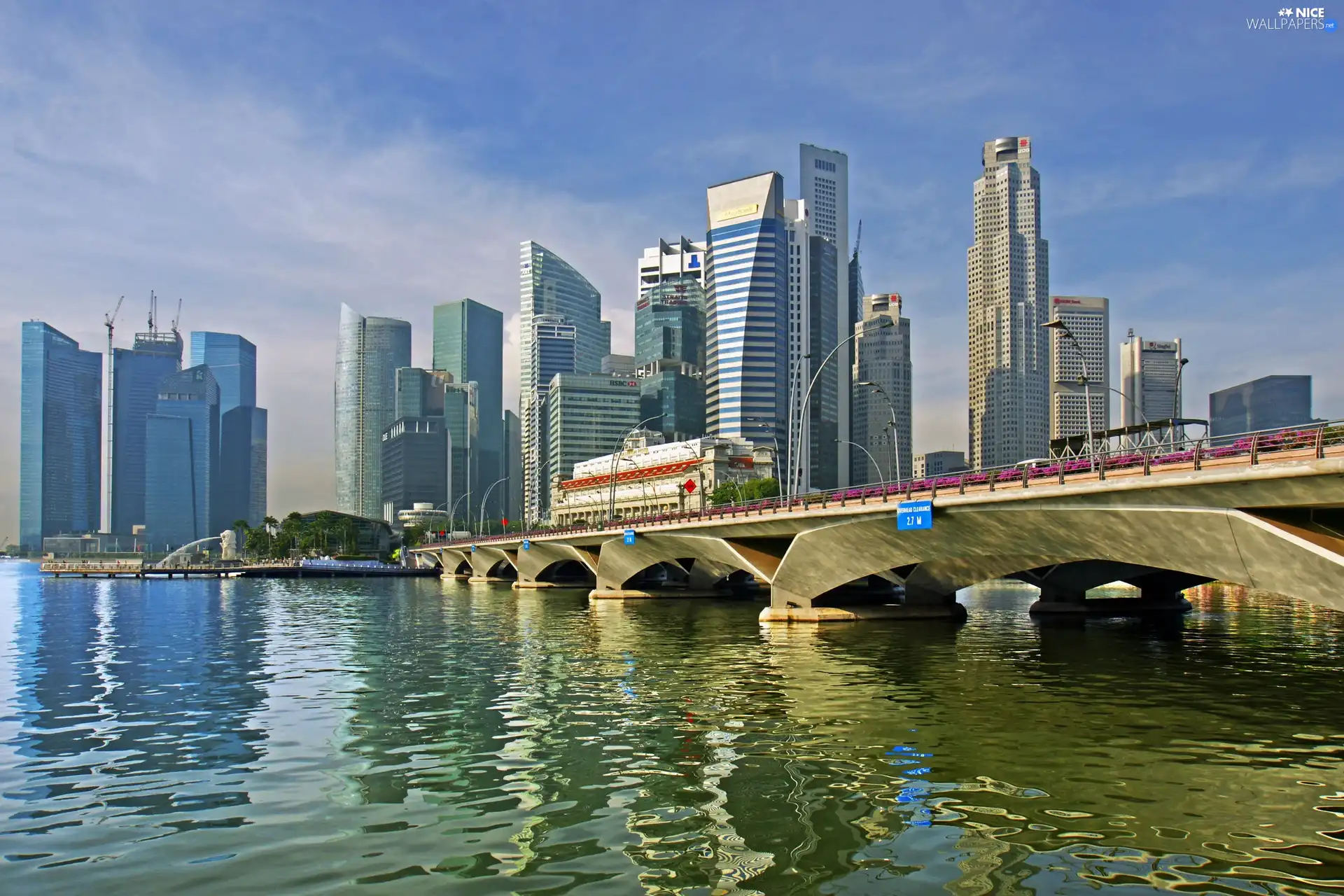 clouds, bridge, town, skyscrapers, panorama