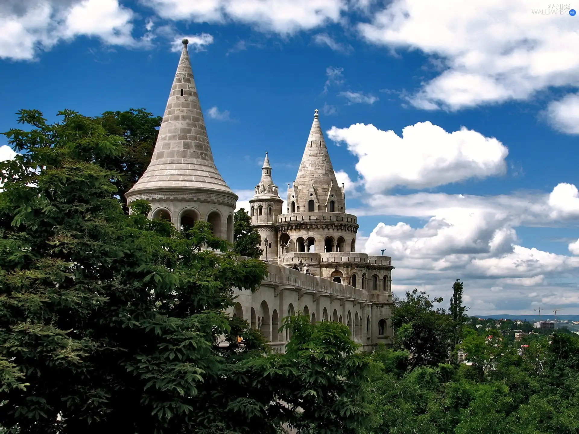 Tower fishing, Hungary, Budapest, clouds, Castle