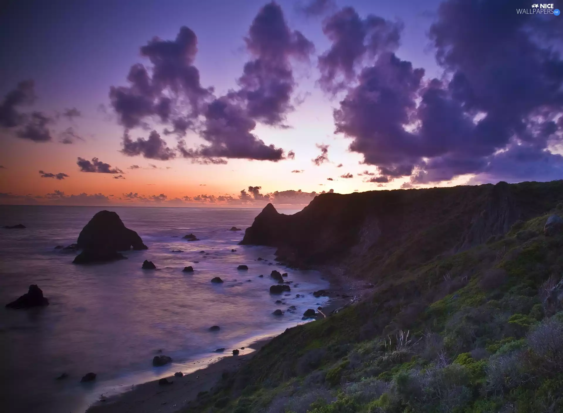 clouds, Coast, cliff
