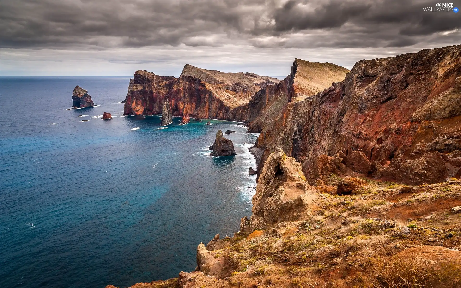 clouds, sea, Cliffs