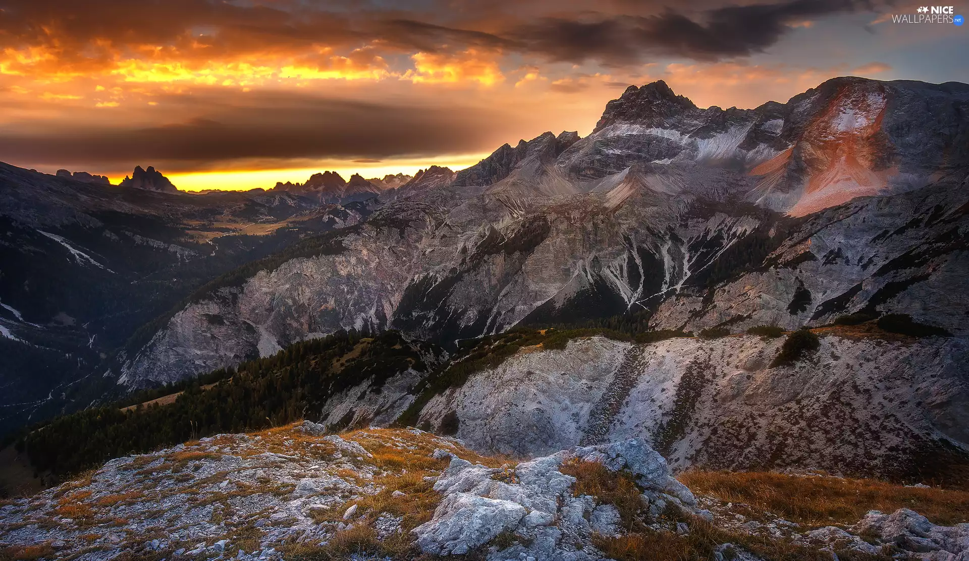 autumn, Italy, grass, clouds, Mountains, Dolomites