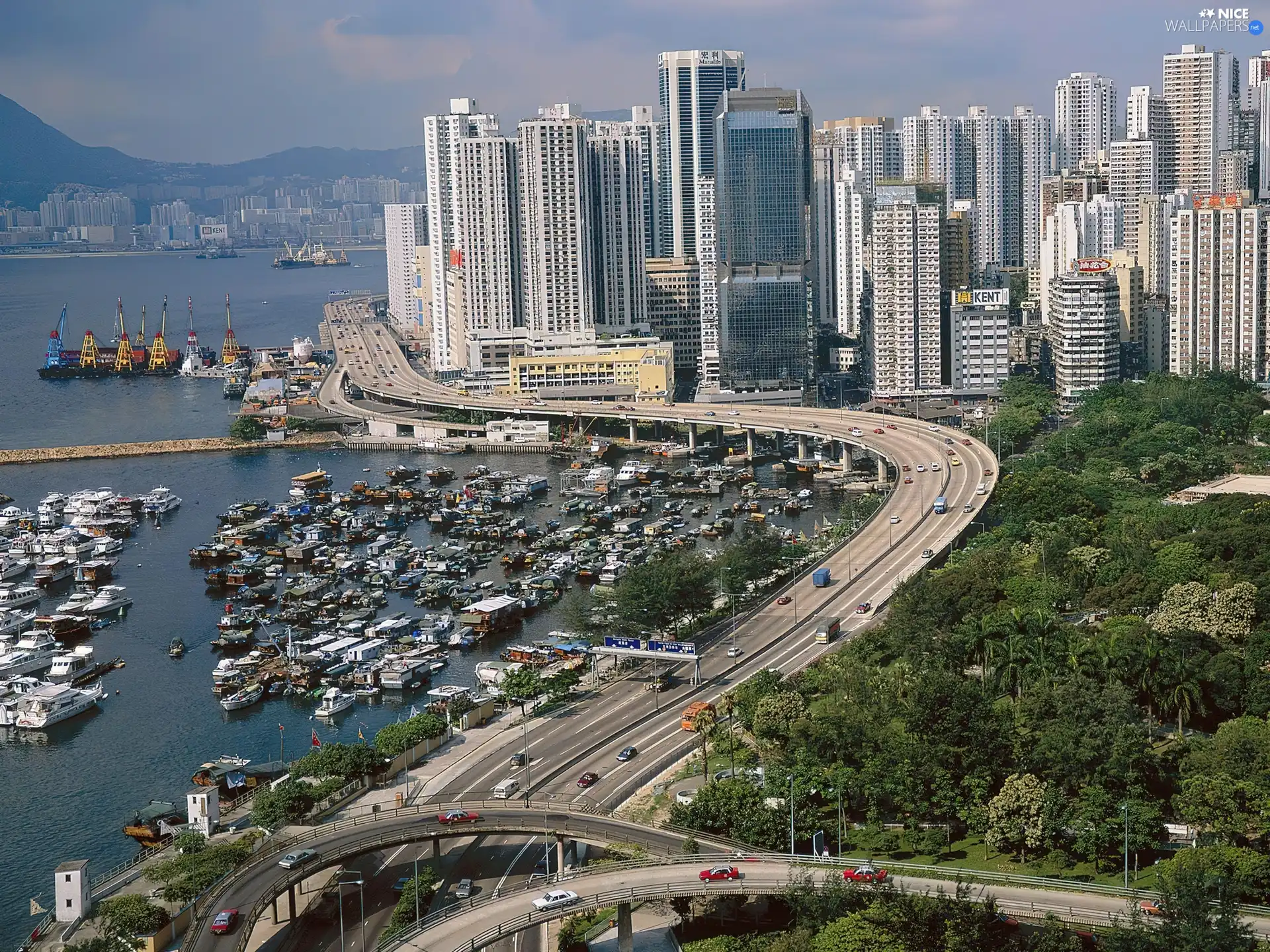 clouds, district, Hong Kong, skyscrapers, China