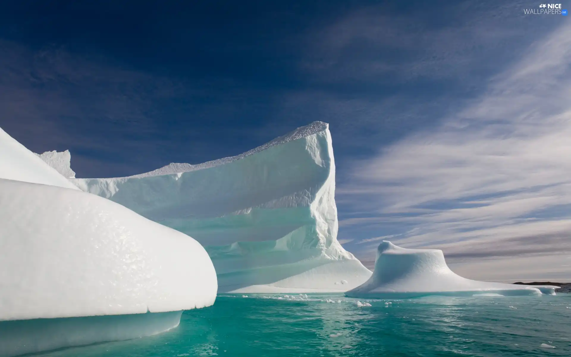 Ice, sea, clouds, mountains