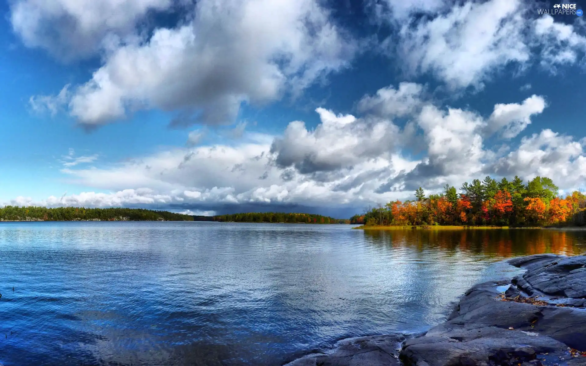 lake, clouds