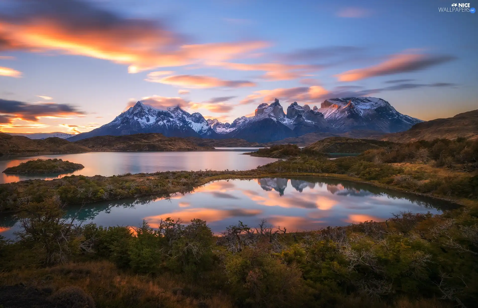 clouds, Mountains, lake