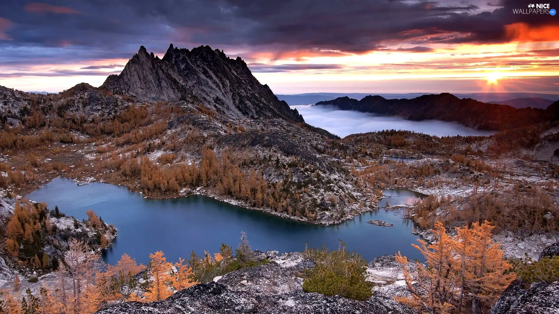 clouds, mountains, lake