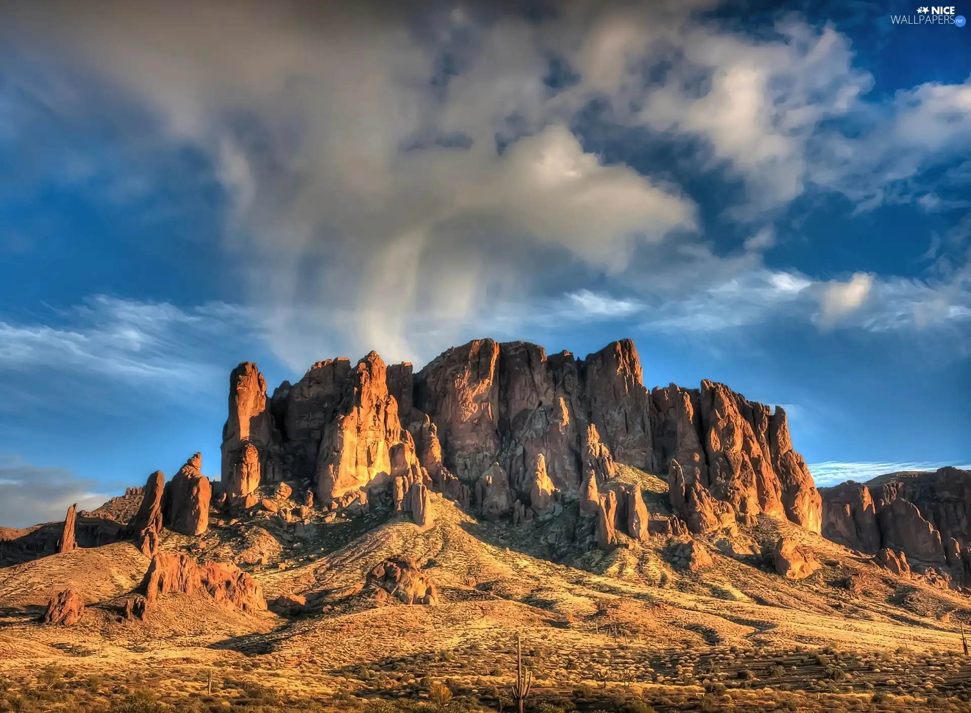 clouds, Desert, Mountains